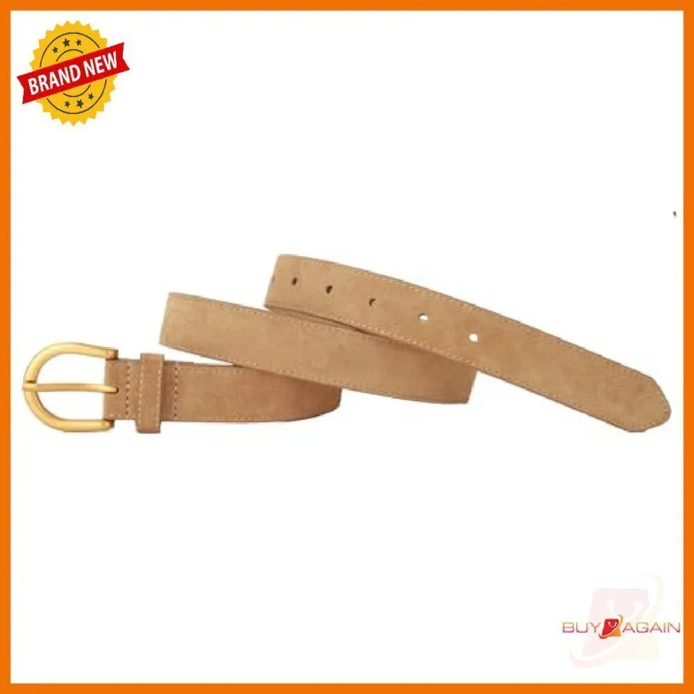 Genuine Suede Leather Belt with Gold Buckle for Jeans Dresses